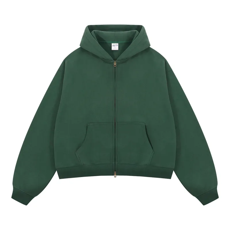 Trendy 2025 Winter Man Solid Fleece Boxy Hoodies Unisex 350gsm Dubbele Hoofd Rits Hoody Jas HY1122 — image 12