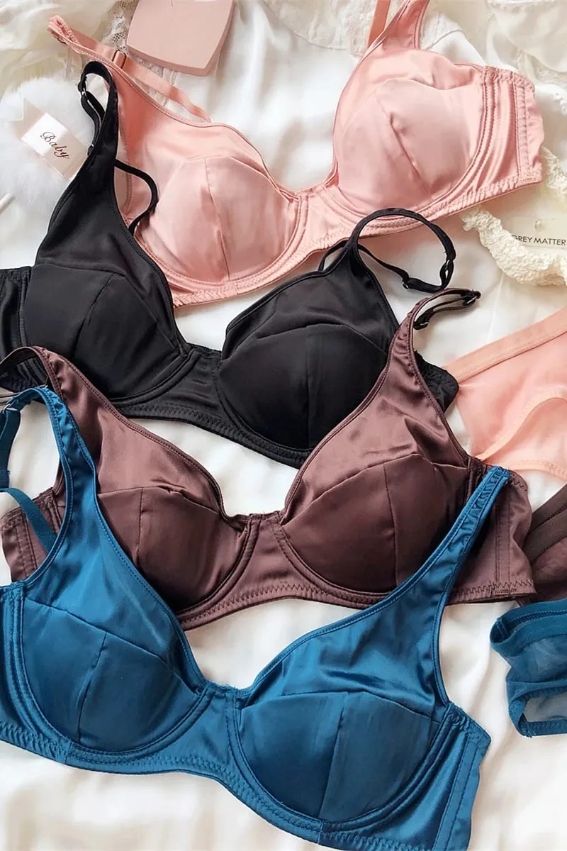 Kvinder Ice Silk Comfort Undertøj Sexet lille bryst Push Up BH Sæt Aftagelig polstring Tynd kop Bh BH Intimates Trussesæt — image 4