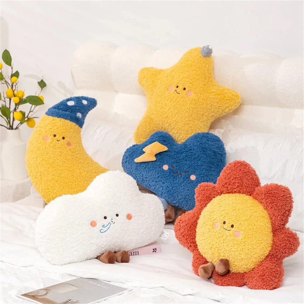 Soft Starry Sky Pillow Cute Rainbow Moon Star Plush Pillow Creative Sun Cloud Pillow Cushion Sleep Companion Pillow Home Decor