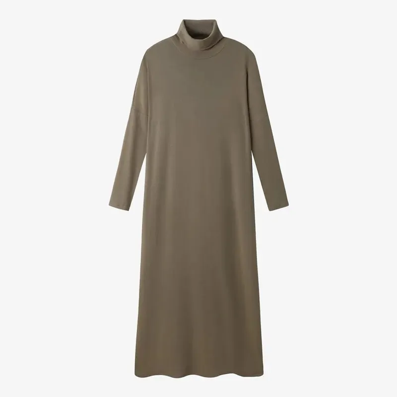 AS 2024 musim sejuk turteneck menebal ribbing dress lembut dan selesa asas turn-down collar maxi dress (Hantar keluar dalam 1 hari)