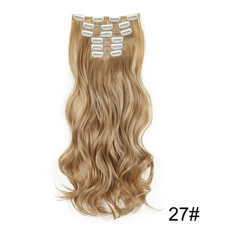 6pcs/set 24Inch Synthetic Long Curly Wavy Hair Extension 16 Clips High Tempreture Hairpiece Clip In Hair Extensions for Women