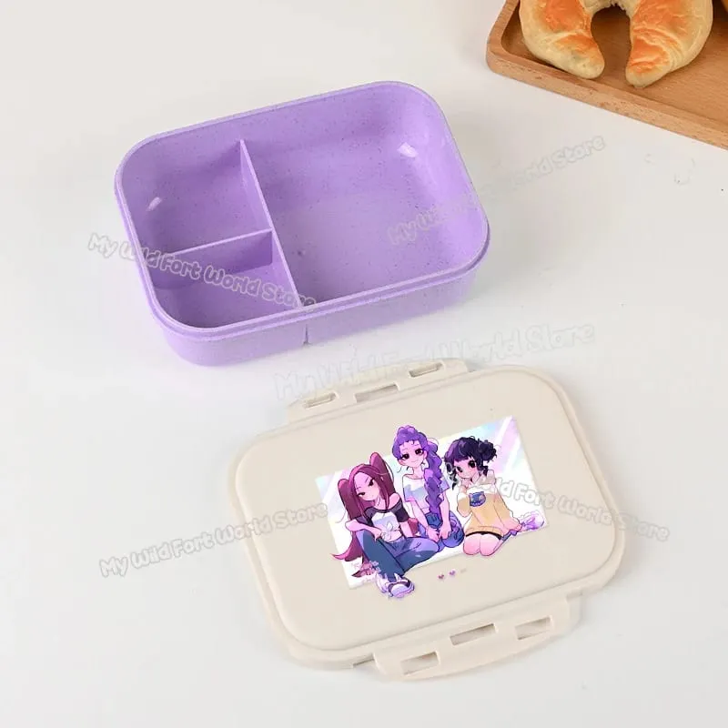 Demon Hunters Lunch Box for Boy Girl Cute Mira Zoey Jinu Portable Plastic Bento Box with Dinnerware Food Fruit Container