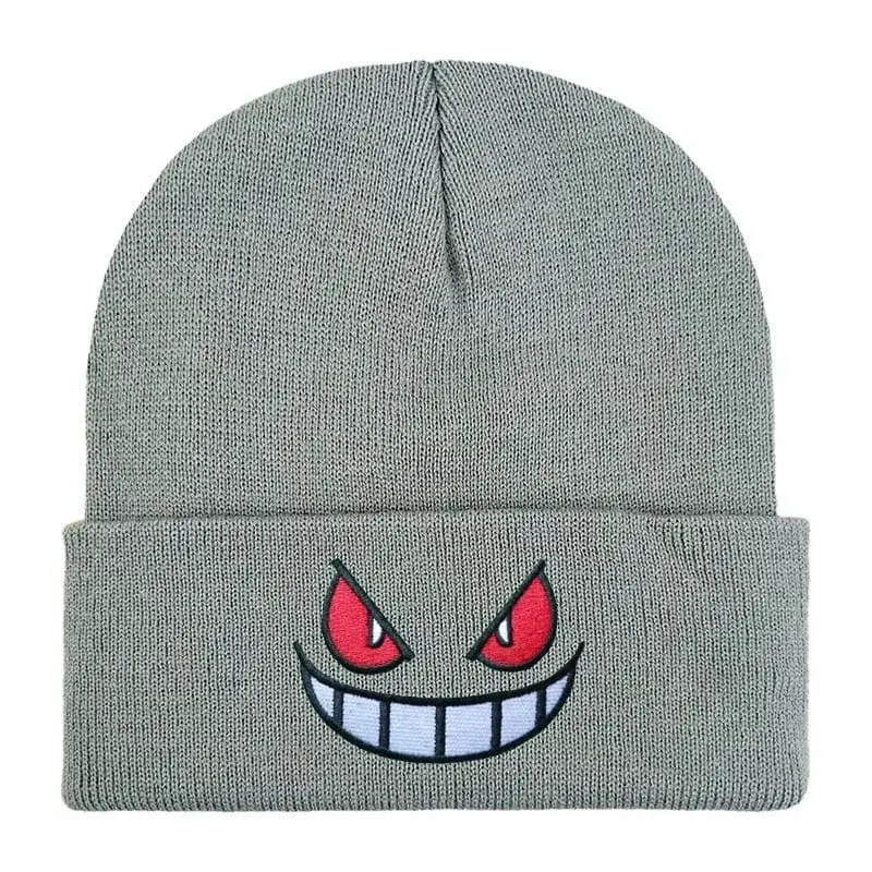 Pokemon Gengar Cartoon Embroidered Beanies Knitted Skullies Autumn Winter Warm Wool Hat Gengar Women Men Beanies