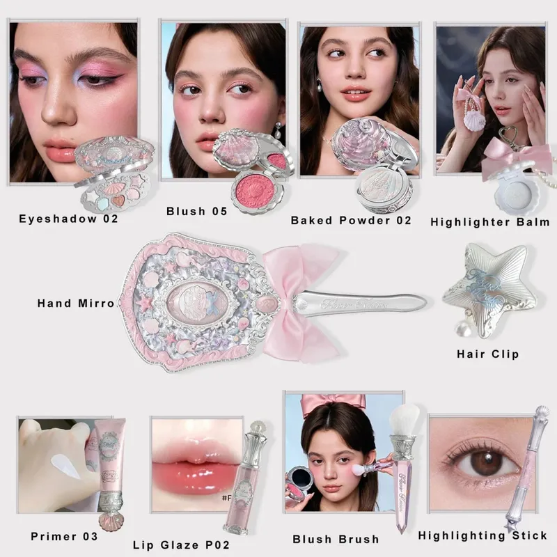 Flower Knows SShell pearls Set Eyeshadow Lip Gloss Blush Ocean Theme Cosmetic Kit