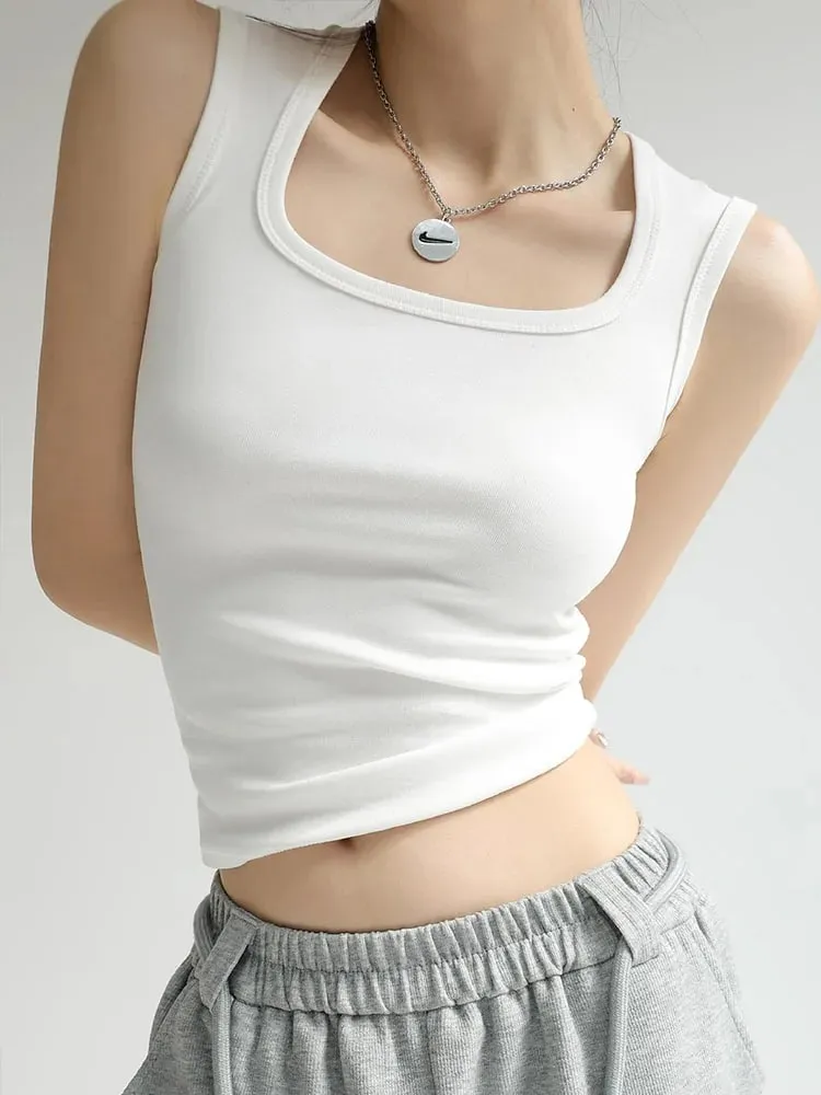 Women Solid U Neck Ribbed Tank Top Camisole Women Summer Basic Elastic Tank Top U Neck Solid Tank Top — image 11