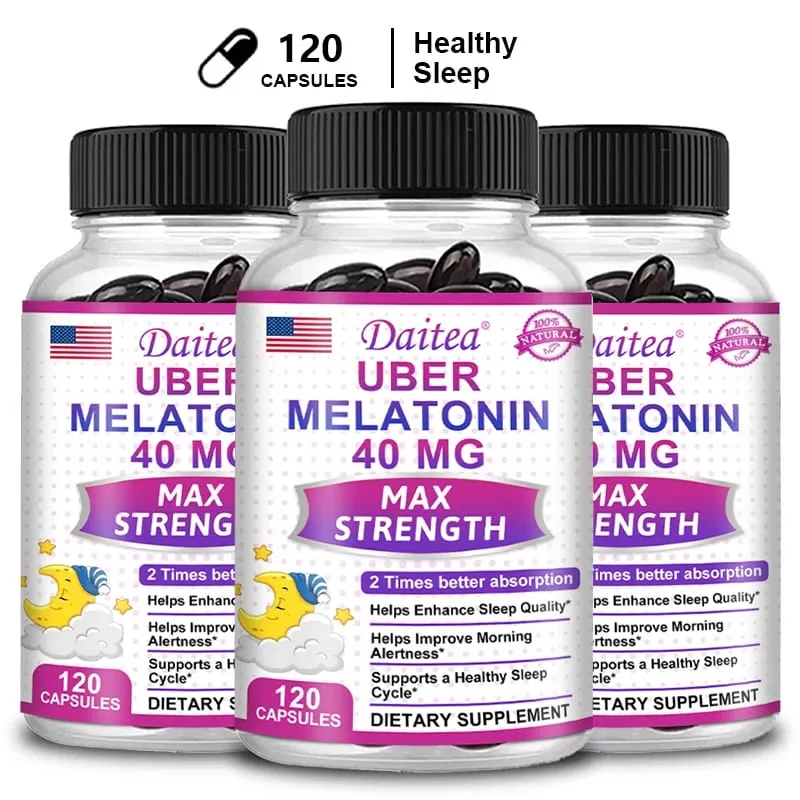 Daitea Super Melatonin Capsules-40mg Contain Vitamin C Help You Fall Asleep Faster Relieve Insomnia and Improve Sleep Quality