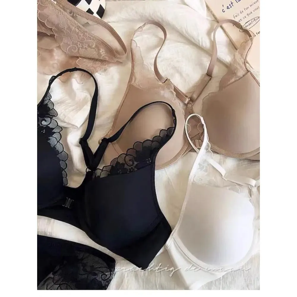 Bezešvá přední přezka Halter Podprsenka Měkká Kostice Tenká Letní Push Up Malé Zmenšení poprsí Velký hrudník Sexy spodní prádlo se zády 32-38 Set