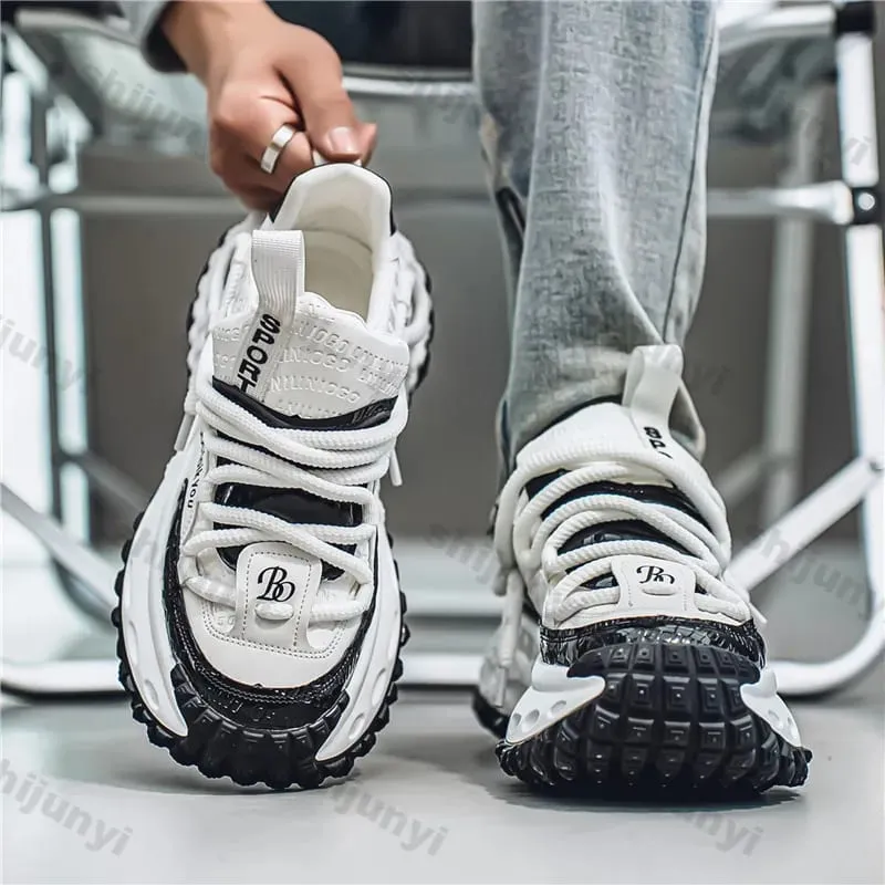 Men's White Sneakers Autumn Winter Fashion Cross Tied Non Slip Casual Shoes Comfortable Outdoor Height Increase Vulcanized Shoes