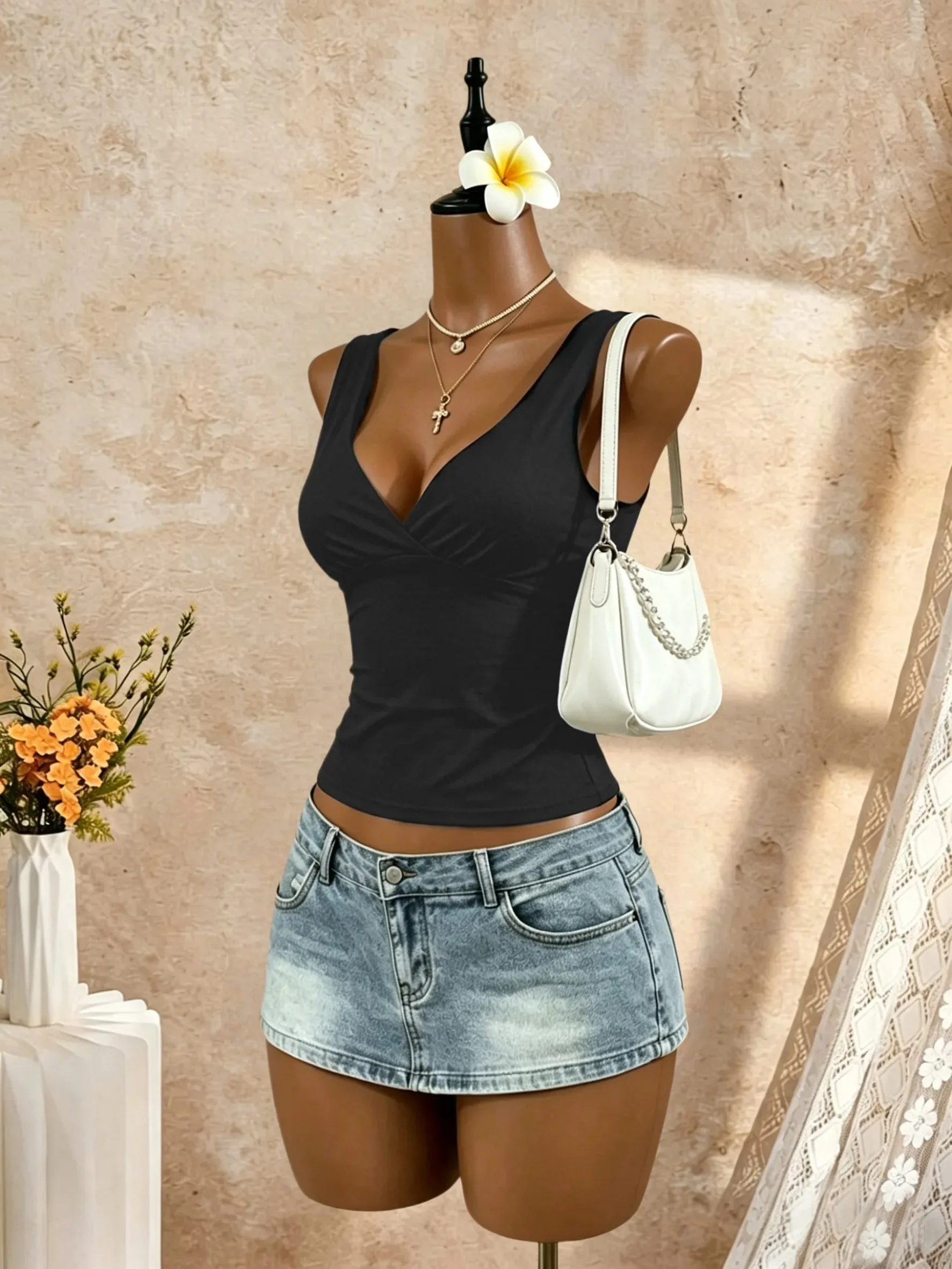 Women Wide Strap Deep V Wrap Front Open Back Tie Slim Crop Camisole 2026 Summer Y2K Going Out Streetwear Tank Tops