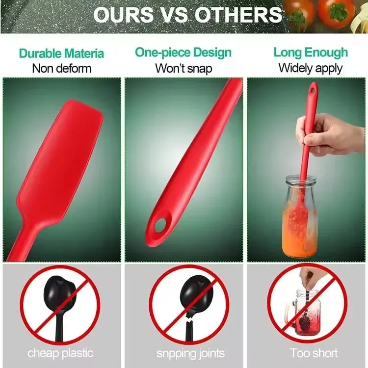 Long Handle Silicone Spatula for Kitchen Jar Scraper Spatula Non-Stick Rubber Scraper Smoothies Blenders Cooking Baking