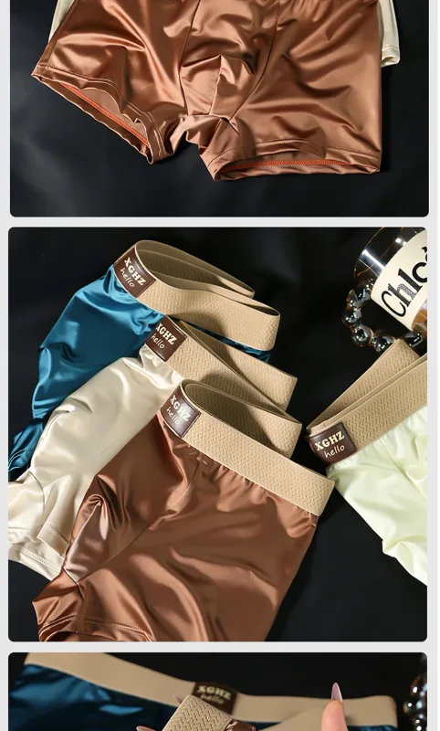 3PCS/Pack Luxury Ice Silk Satin-like Men's Panties Super Soft Boxer Homme Cool Breathable Comfortable Man Underwear Underpants
