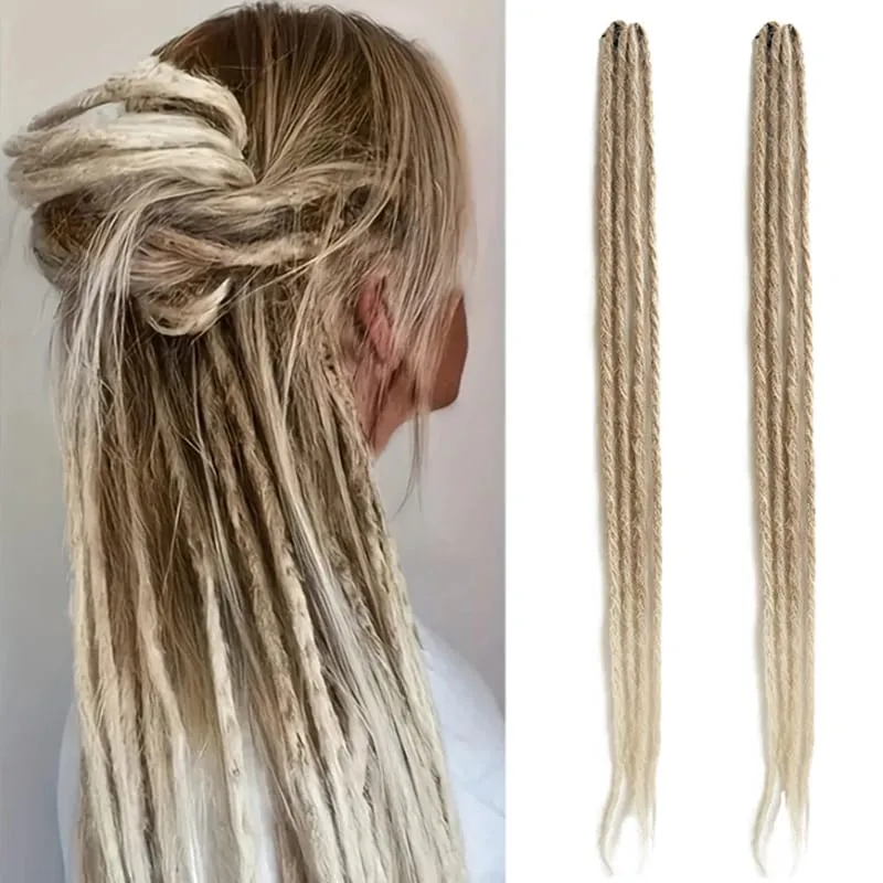 2Pcs 24"Clip‑in Synthetic Braided Hair Extensions with BB Clips Handmade Crochet Hair Pieces for Cosplay Hip‑Hop Festival — image 9