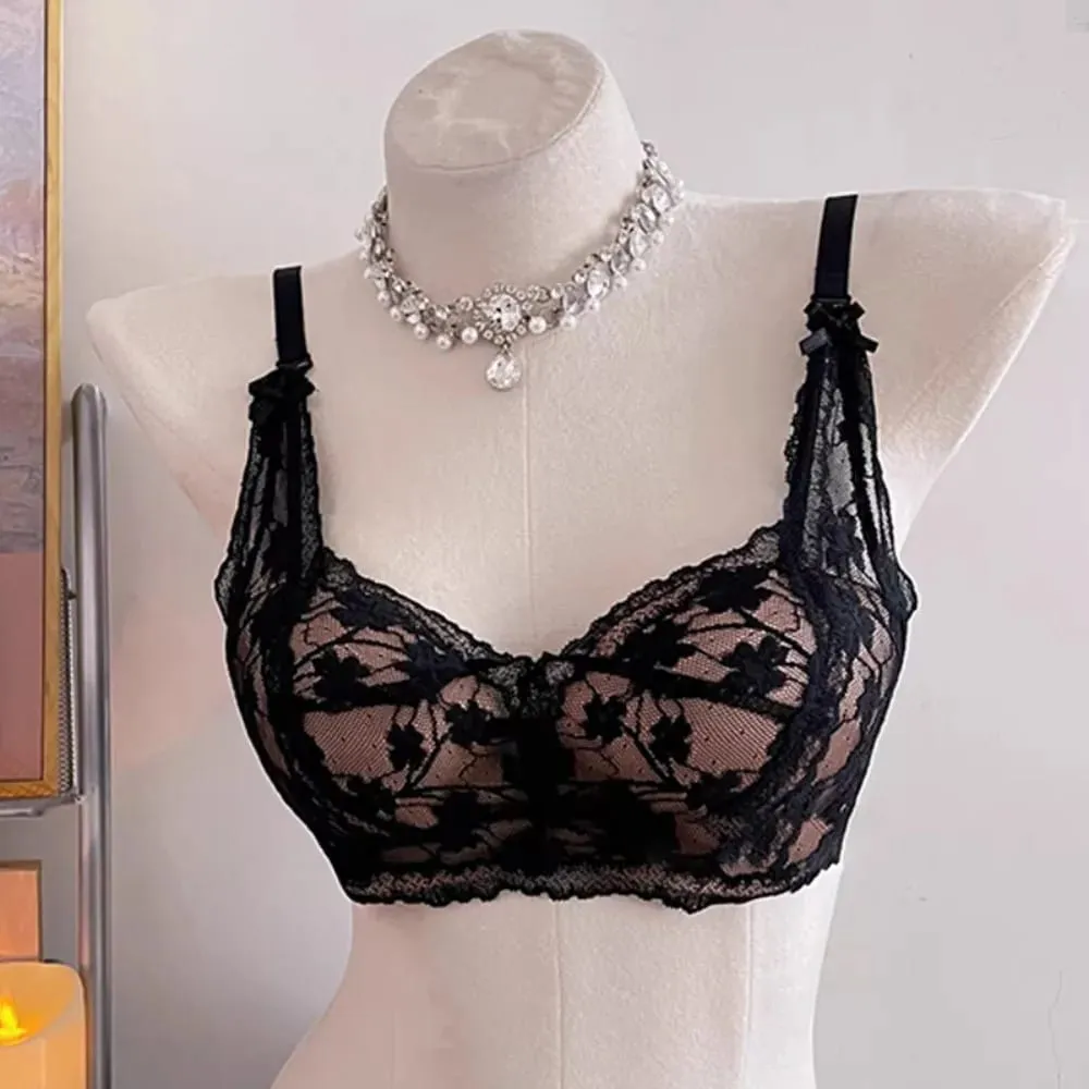 セクシーな BANERDANNI Halter Bow Lace Bra Padded Push Up Wireless No Underwire Soft Innerwear Lingerie Small Bust Daily Comfort Wear`