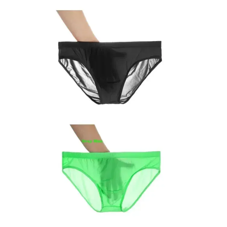 2 pçs ultra fino cuecas de seda gelo masculino plus size M-4XL cor sólida juventude translúcido cintura baixa respirável sexy calcinha masculina