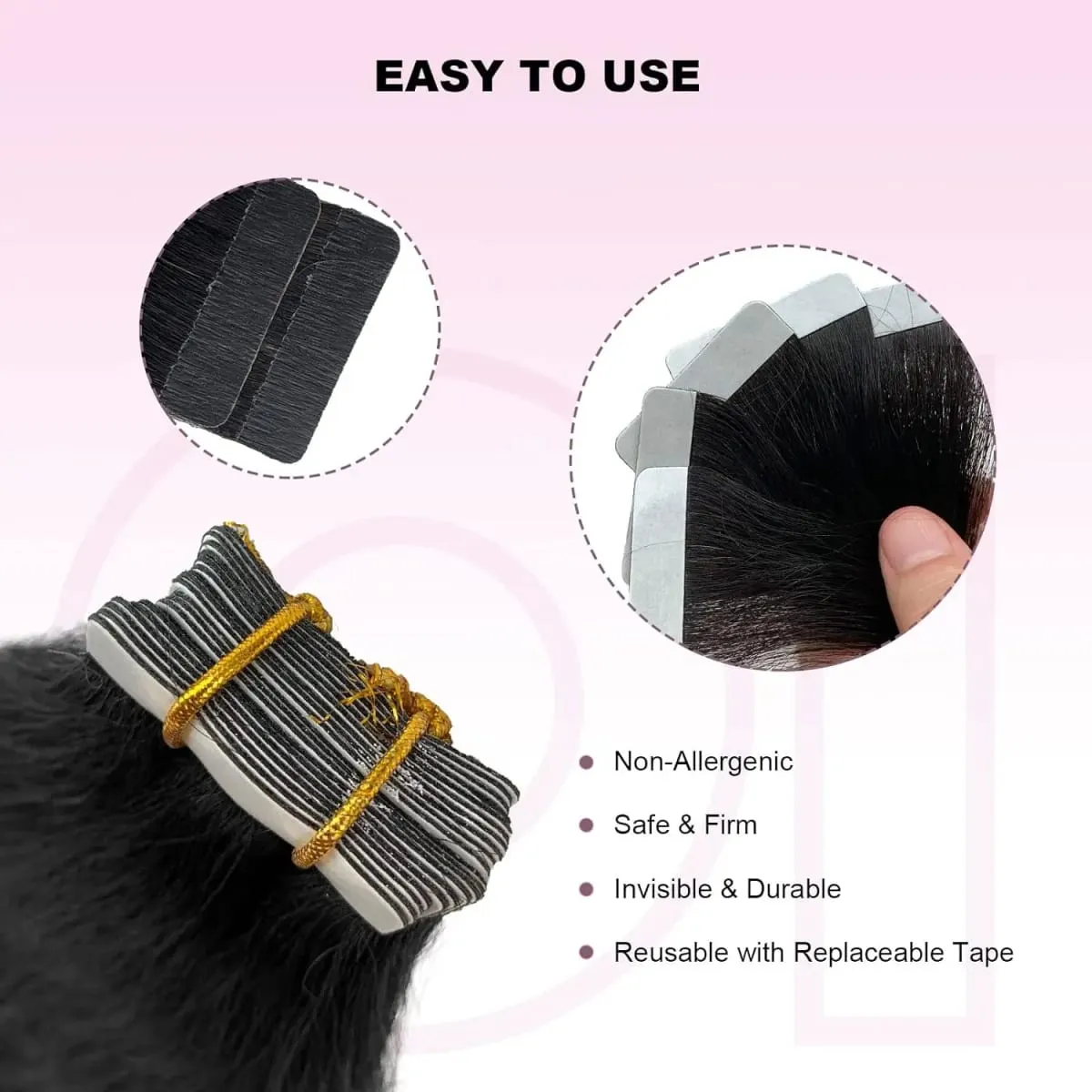 Straight Tape In Hair Extensions Natural Black 26 Inch Adhesive Invisible Brazilian Remy 100% Human Hair Tape Ins 50G/20Pcs/Pack
