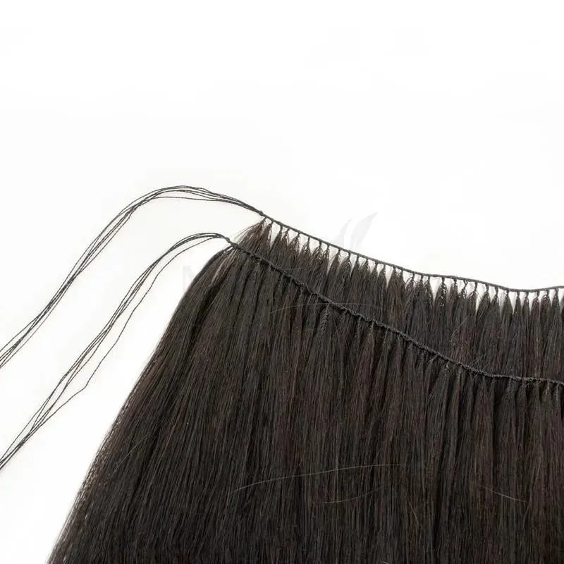 Feather Hair Bundles Extensions Natural Fish Line Human Hair Non-Remy Invisible Micro Rings Hair Extension Weft 100 Strands