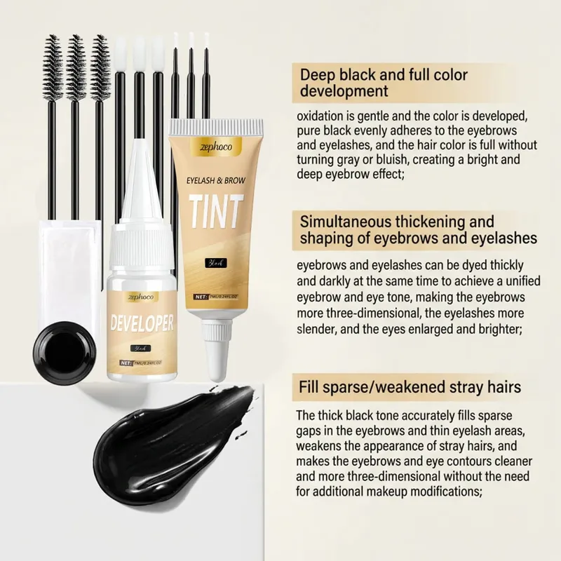 2-in-1 Lash and Brow Tint Kit Professional DIY Semi-Permanent Eyelash Eyebrow Color Dye Set Home Salon Use Intense Black 1 Set