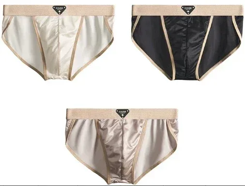 Slips en soie glacée pour hommes, sous-vêtements semblables à du Satin, sous-vêtements d'été respirants à séchage rapide, sous-vêtements Sexy avec pochette en U, 1/3 pièces