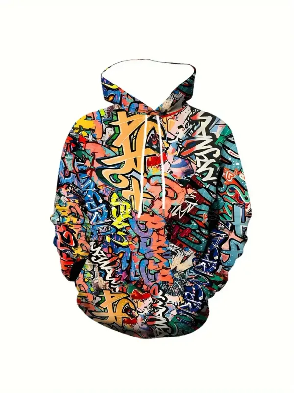 2024 ใหม่ผู้ชายทาสีGraffiti Flowพิมพ์Hoodieสบายๆอินเทรนด์แขนยาวกีฬาTop Streetผู้ชายที่มีสีสันรูปแบบHoodie
