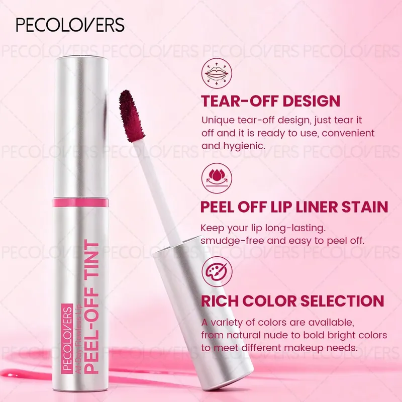 6pcs Peel Off Lip Stain Tear-Off Liquid Lipstick Long-Lasting Waterproof Non-Stick Cup Matte Finish Fade-Resistant Lip Tint