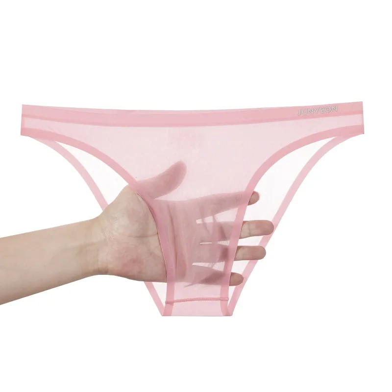 Dikişsiz çabuk kuruyan erkek külot iç çamaşırı düz renk buz ipek ultra-ince külot seksi nefes 3D kese külot iç çamaşırı