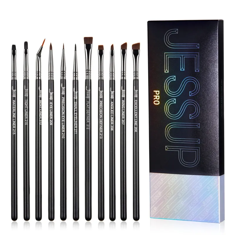 Jessup Eyeliner Brushes set 11pcs Pro Eyeliner Brushes Tapered Angled Flat Ultra Fine Precision Eye Makeup brushes set T324