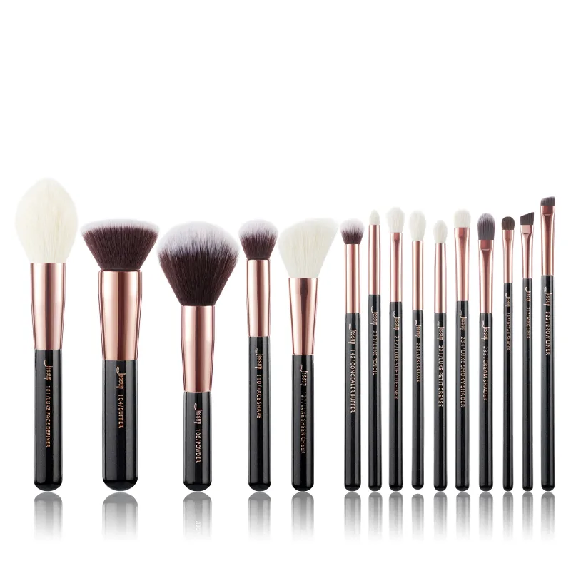 Jessup Makeup Brushes Set 10-25pcs Foundation Powder Eyeshadow Liner Brush Blending Highlighter Brocha Maquillaje RoseGold/Black