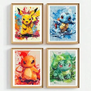 アニメポケモンピカチュウヒトカゲフシギダネゼニガメポスター HD キャンバス絵画ホームリビングルーム絵画壁アート子供のギフト