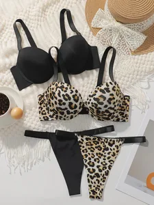 طقم حمالة صدر ولباس داخلي للنساء من Underwire طقم ملابس داخلية بلون واحد 3/4 كوب تي شيرت حمالة صدر رافعة للصدر طقم ملابس داخلية للنساء S-L