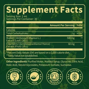 Gotes d'extracte de fulla de Mullein - Neteja de pulmons - Potent Mullein per a la desintoxicació i suport respiratori de suport immunitari - Suplements d'herbes