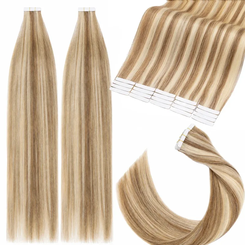 Tape In Hair Extensions Human Hair Dark Brown 50G 20Pcs Invisible Seamless Skin Weft Remy Human Hair Brown Tape Hair Extensions