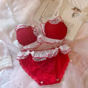 Εσώρουχα κορίτσι Fairy Bowknot Chiffon Thin Style Cute No Steel Ring Triangle Cup Σετ Γυναικείο Σετ μπραλέτ σε μεγάλο μέγεθος εσώρουχο 2 τμχ