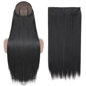 Extensions de cheveux synthétiques ondulés sans Clip, faux postiche Secret caché, une pièce, ligne de poisson, faux cheveux
