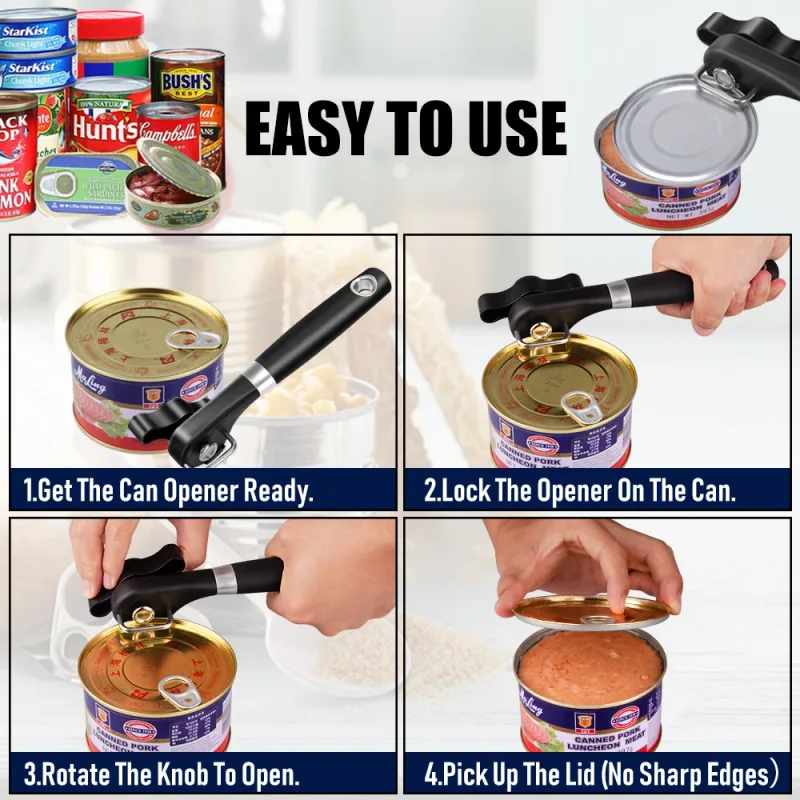 Pembuka Kaleng Aksesori Dapur Pembuka Toples Baja Tahan Karat Manual Profesional Pembuka Botol Sisi Aman Alat Rumah Tangga