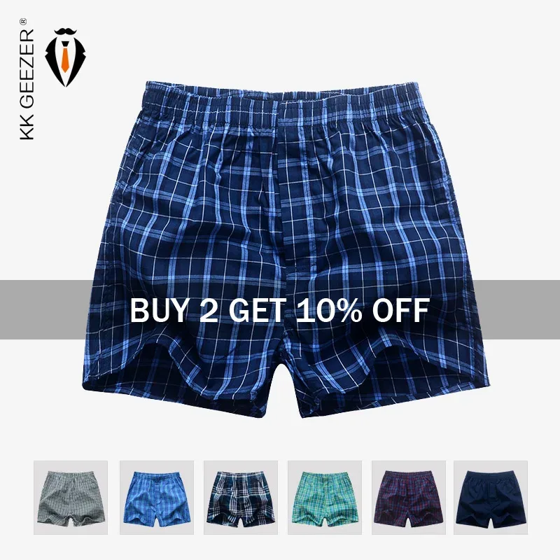Intimo da uomo Boxer Mutande scozzesi Pantaloncini di cotone 100% Mutandine a righe da uomo Allentato di alta qualità Oversize traspirante Dropshipping