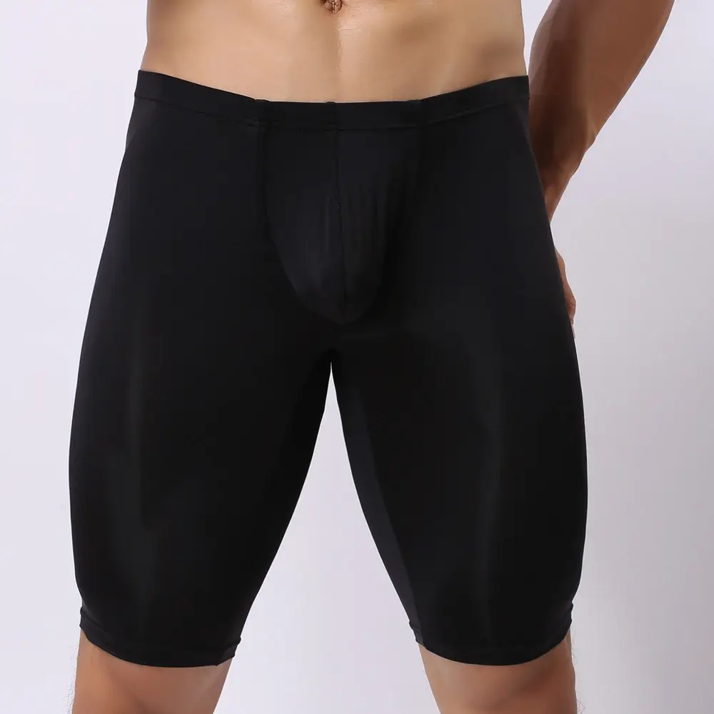 Intimo da uomo ultrasottile Boxer da uomo trasparente Sculpting Mezza lunghezza Solid U Convex Pouch Boxer Intimo lungo da uomo