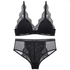 Ince Çizgili Kablosuz Dantel Üçgen Fincan Sutyen ve Külot Seti Iç Çamaşırı Kadın Seksi Fransız Lingerie Kız Sutyen Bralette