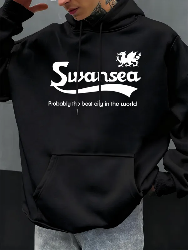 Swansea Tốt Nhất Thành Phố Thiết Kế Chữ Thu Đông Nam Hoody Túi Áo Khoác Nỉ Mềm Áo Chui Đầu Hip Hop Quần Áo Rời Cao Cấp