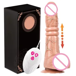 Consolador realista de empuje vibratorio telescópico para mujer, masturbación femenina con ventosa, pene calefactor, Control remoto, pene para mujer