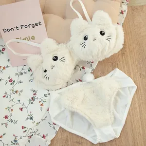 Japansk Kawaii Plys Dame BH Sæt Sød pige Kat Komfortabel BH Sæt Tegneserieundertøj Dejligt blødt studenterlingeri