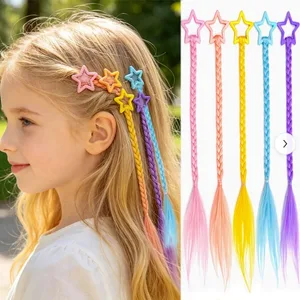 5Pcs Star Hair Clip Braids Extensions Colorful Synthetic Braid Hair Accessories for Girls Kids 35cm/14inch Y2K Party Cosplay