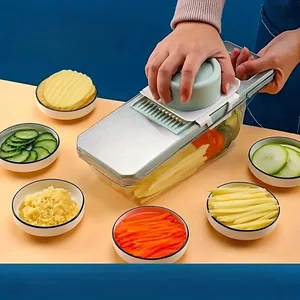 Set di 7 affettaverdure e grattugia multifunzione in acciaio inossidabile con lame intercambiabili, kit di utensili da cucina manuali