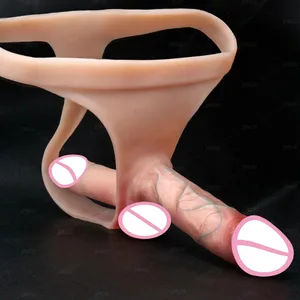 Double Headed Strap-On Dildo för par Bärbar Silikon Realistisk Penis BDSM Dick Dildo Byxor Strapon Dam Sexleksak