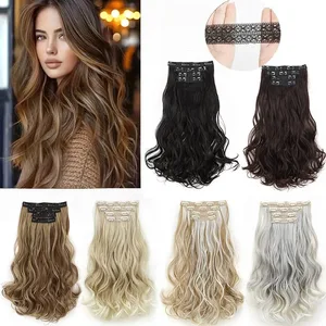 Synthetische 16Inch 11Clips Lang Krullend Haarverlenging Hittebestendige Haarverlenging Clips In Ombre Zwart Bruin Blond Vrouwen