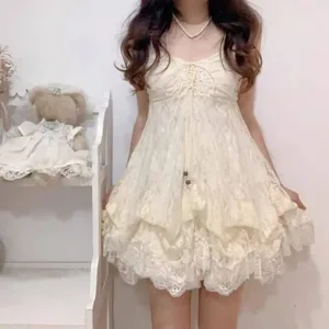 2026 mulher japonesa doce renda flor y2k estética bandagem vestidos grunge harajuku sem mangas retalhos vestido vintage chique