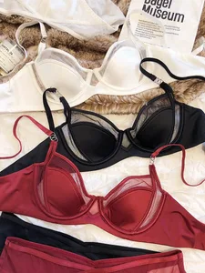 1 takım/kadın iç çamaşırı seti seksi dantel Push Up sütyen fransız ince fincan konfor sutyen yaz örgü nefes Bralette iç çamaşırı seti