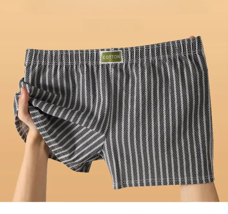 กางเกงในชายลายหลวม Breathable Home Boxers Underpants PLUS ขนาดผ้าฝ้ายนุ่มสบายนักมวยกีฬาส่วนสั้น