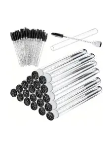 [70 pinceles negros para ojos y 20 tubos de plástico] Barra de cristal desechable para cejas, cepillo suave extremadamente fino, portátil y Flexible