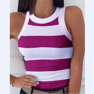 Dameskleding Tops Tanks Camis Digitaal bedrukt Ronde hals I-vormig vest Sexy zomer Gestreept mouwloos vest voor dames Vesten