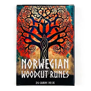 10 * 7CM Tauler en xilografia noruec Runes Oracle Deck A 24 cartes Baralla Versió en anglès The Elder Futhark Runes Oracle Deck Adivinació i regal